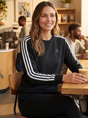 adidas Black Sweatshirt with White Three-Stripe Sleeves